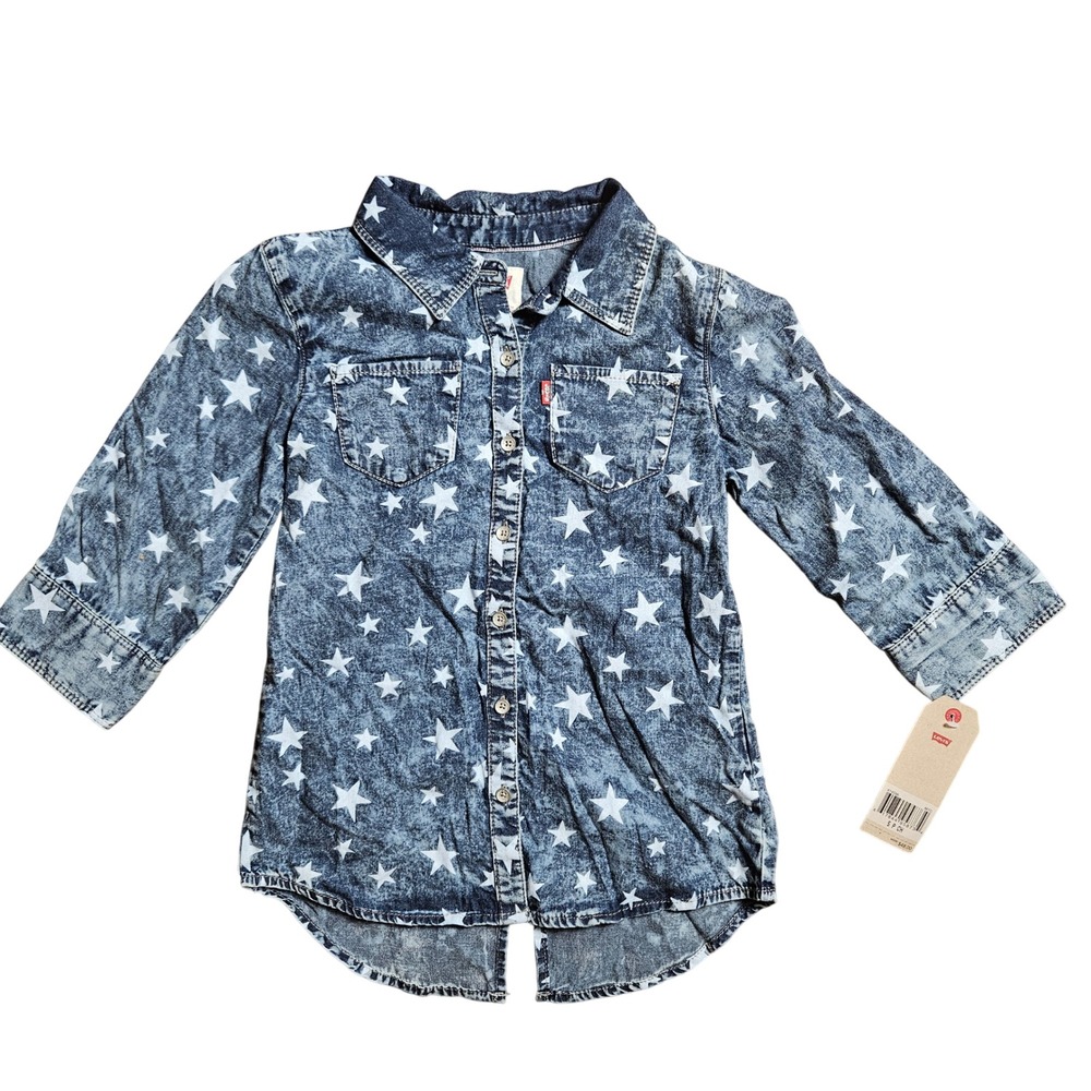Levi's Star Print Denim Western Shirt Girls S Acid Wash Cowgirl‎ 414556 NWT